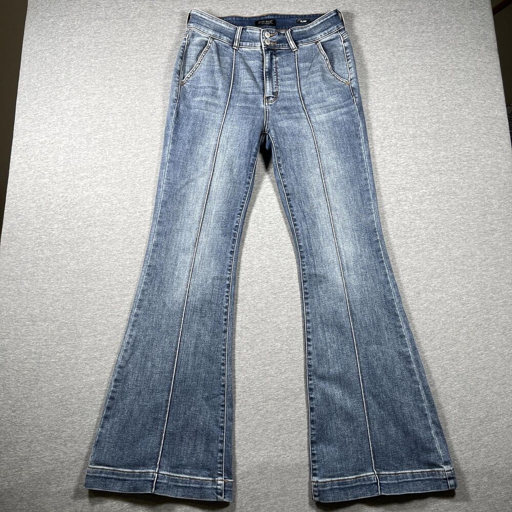 Judy Blue Jeans Womens 11/30 Blue Flared High Rise Medium Wash Denim Pleated